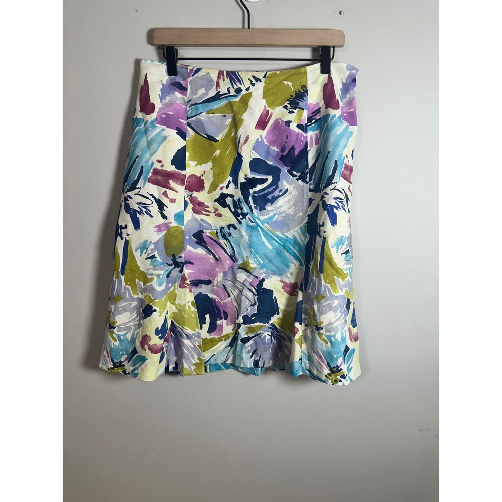 Rafael Womens Vintage Floral Abstract Pleated Maxi Skirt Blue Green M RN118589